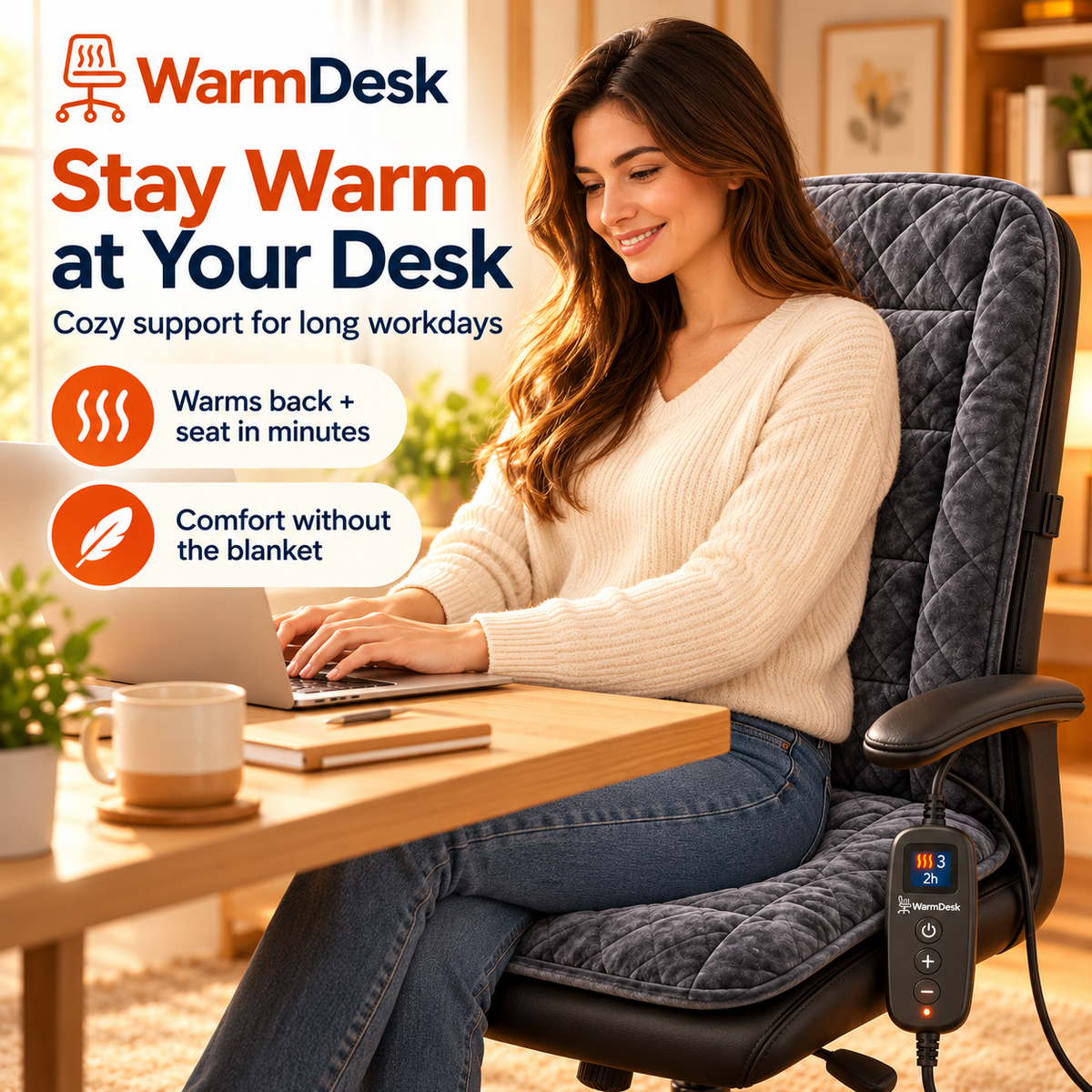 Heated Office Chair Pad – 3 Heat Levels, Digital Display & Auto Shut-Off