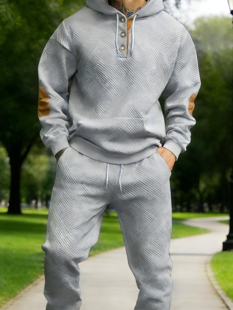 Men's 2-Piece Textured Hoodie Sweatsuit Set Outfit - Heavyweight Brushed Fleece Pullover Hoodie & Men's Sweatpants,