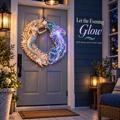 🔥Last Day 50% OFF-🧜‍♀️🌊 Mermaid Moonlight Wreath | Glowing Jellyfish & Ocean Decor ✨
