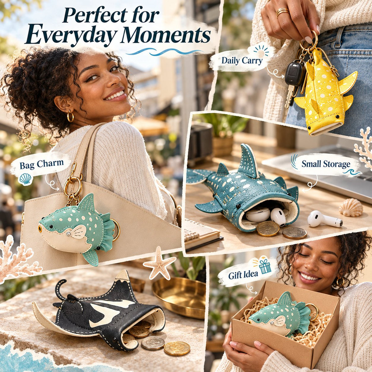 ✂️ Premium Leather Whale Shark Coin Purse | Hand-Stitched Ocean Key Holder