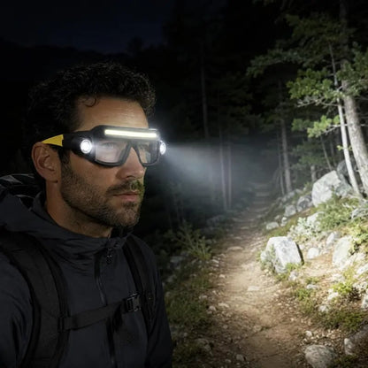 🔦JOYTUTUS Rechargeable LED Headlamp Glasses - Hand-Wave Sense, Type-C USB Charging, 5-Mode COB Lights, Dual Side Spotlights, IPX4 Waterresist