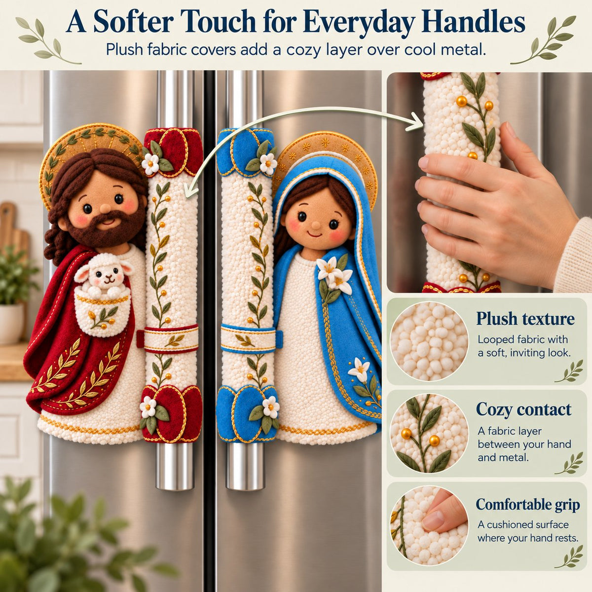 ⏳ Last Day 49% OFF – ✝️ Jesus & Mary Plush Handle Huggers | Soft Faith-Inspired Covers for Refrigerator Handles & Home Décor ❤️