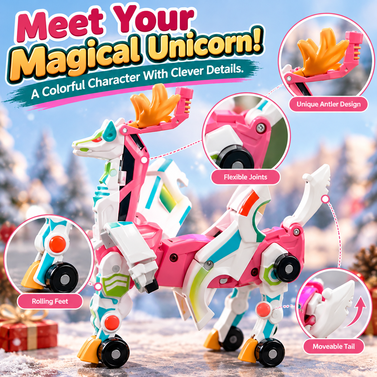 🔥Last day 50% OFF-2-in-1 Transforming Christmas Unicorn & Santa Sleigh – Magical Vehicle Transformation Toy & Holiday Gift 🎁
