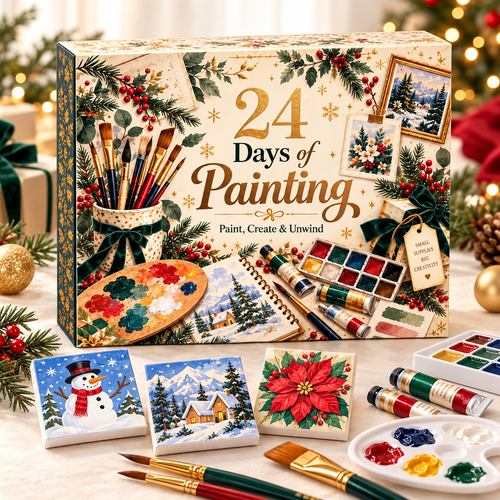 24 Days of Painting Advent Calendar – Mini Canvas Art Kit with Paints & Brushes