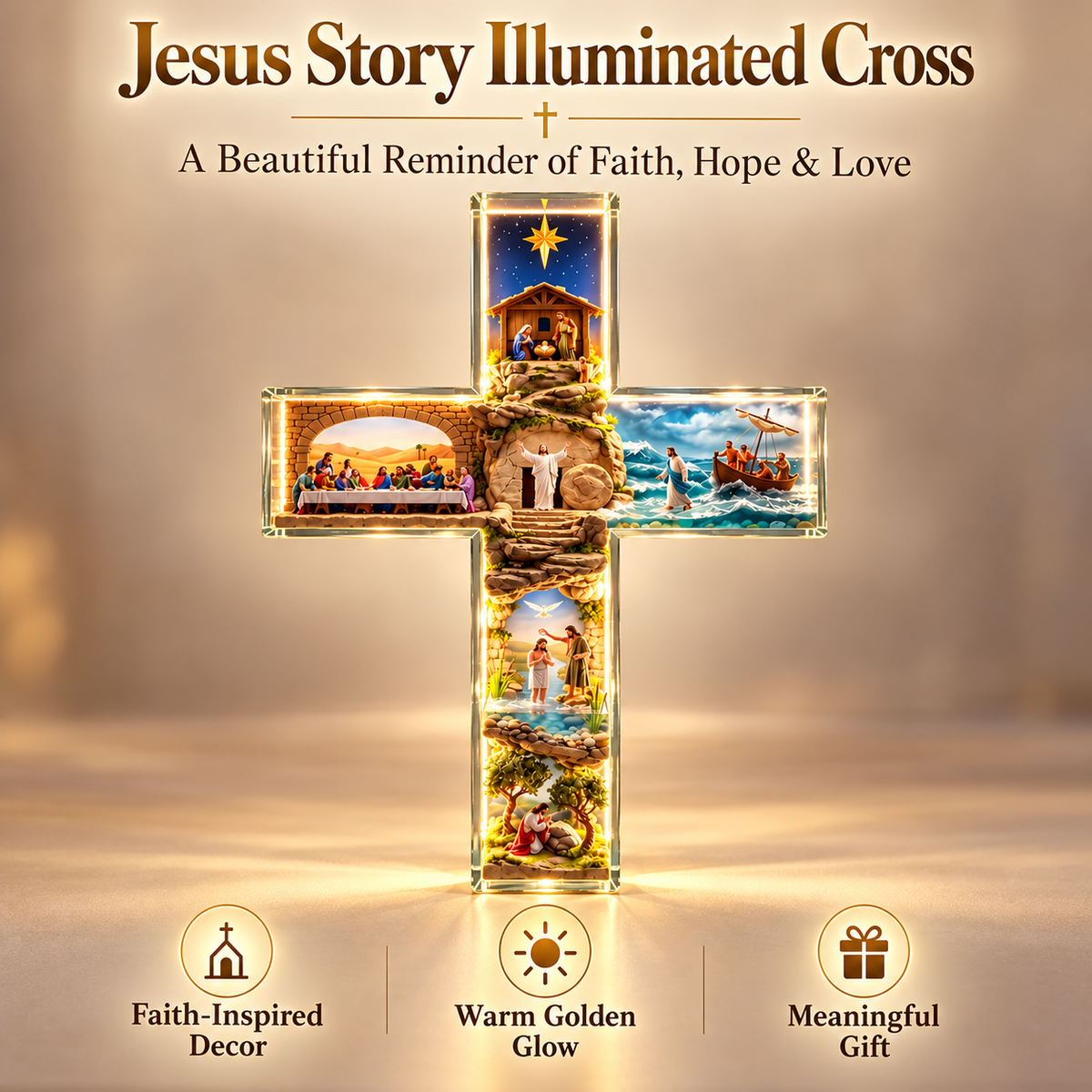 ✝️✨Jesus Story Illuminated Cross – 6 Biblical Scenes Lighted Christian Home Decor & Faith Gift ❤️