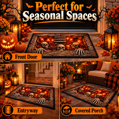 💀 3D Grave Illusion Halloween Doormat 🎃 | Non-Slip Skull & Skeleton Entryway Rug for Indoor & Covered Outdoor Decor