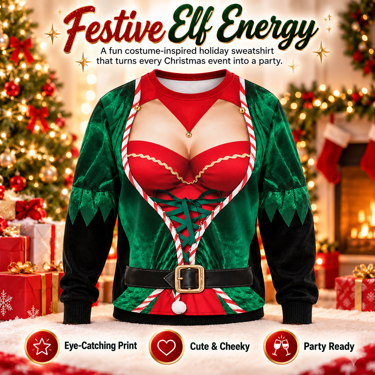 Funny 3D Christmas Illusion Sweater – Ugly Holiday Party Pullover, Festive Novelty Gift for Men & Women