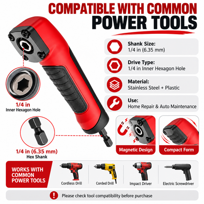 90° Right Angle Drill Adapter – Magnetic 1/4" Hex Attachment for Tight Spaces