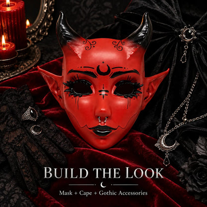 😈🖤 Crimson Horned Demon Mask – Gothic Devil Cosplay Mask for Halloween, Masquerade & Dark Fantasy Looks