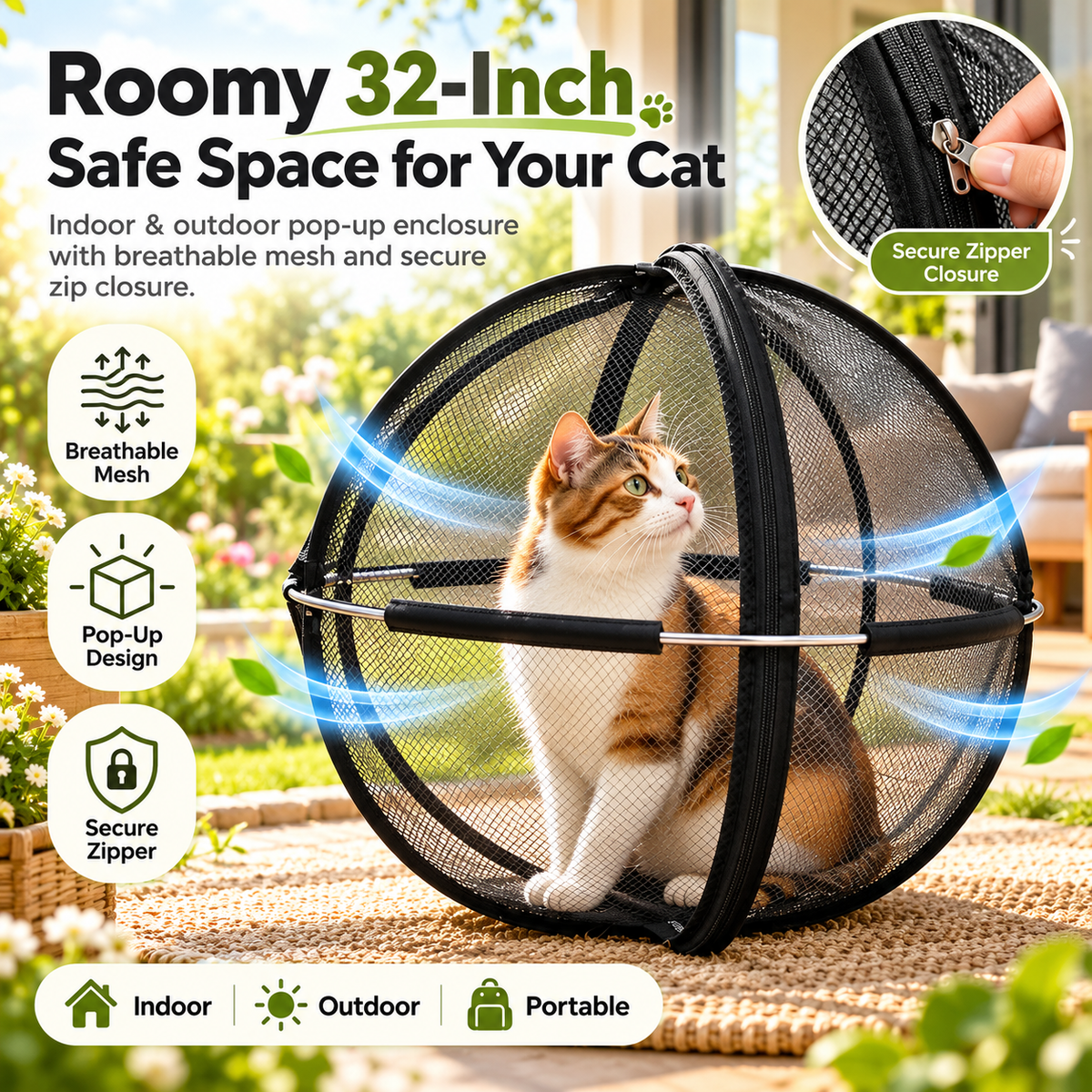 🐾✨ Portable Outdoor Cat Enclosure Mesh Ball Cat Cage– The Ultimate Safe Play & Travel Tent! 🌳🚗