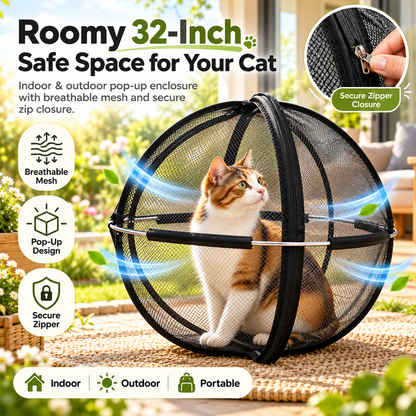 🐾✨ Portable Outdoor Cat Enclosure Mesh Ball Cat Cage– The Ultimate Safe Play & Travel Tent! 🌳🚗