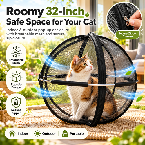 🐾✨ Portable Outdoor Cat Enclosure Mesh Ball Cat Cage– The Ultimate Safe Play & Travel Tent! 🌳🚗