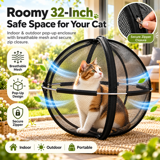 🐾✨ Portable Outdoor Cat Enclosure Mesh Ball Cat Cage– The Ultimate Safe Play & Travel Tent! 🌳🚗