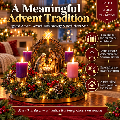 ✝️ Lighted Nativity Advent Wreath – A Sacred 4-Week Christmas Tradition🕯️