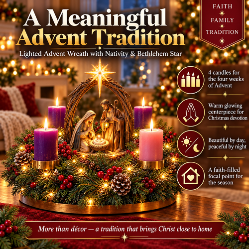 ✝️ Lighted Nativity Advent Wreath – A Sacred 4-Week Christmas Tradition🕯️