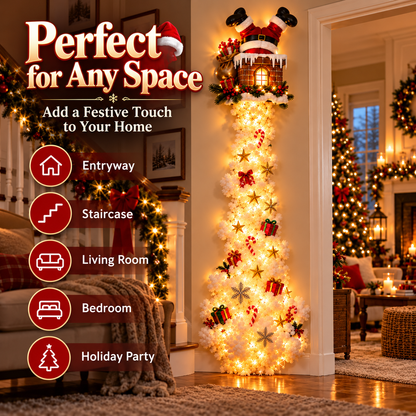 Stuck Santa Lighted Christmas Wall Tree – 4.9 FT Upside-Down Santa Chimney Decor
