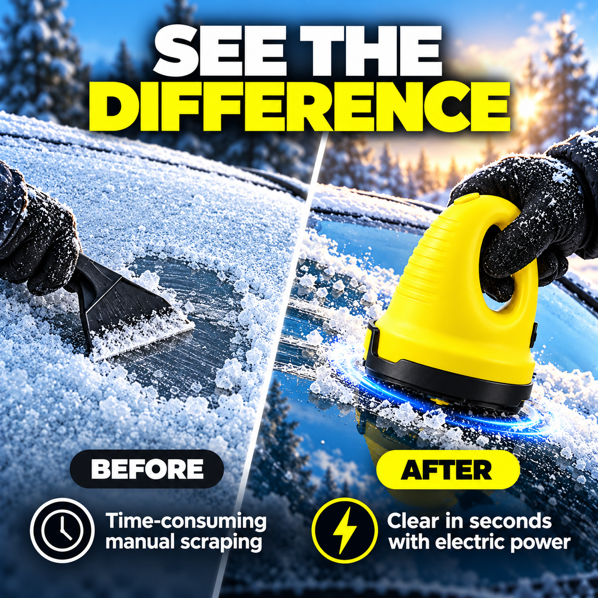 Cordless Electric Ice Scraper for Car Windshields – 1600 RPM Rotating Ice Remover, USB Rechargeable