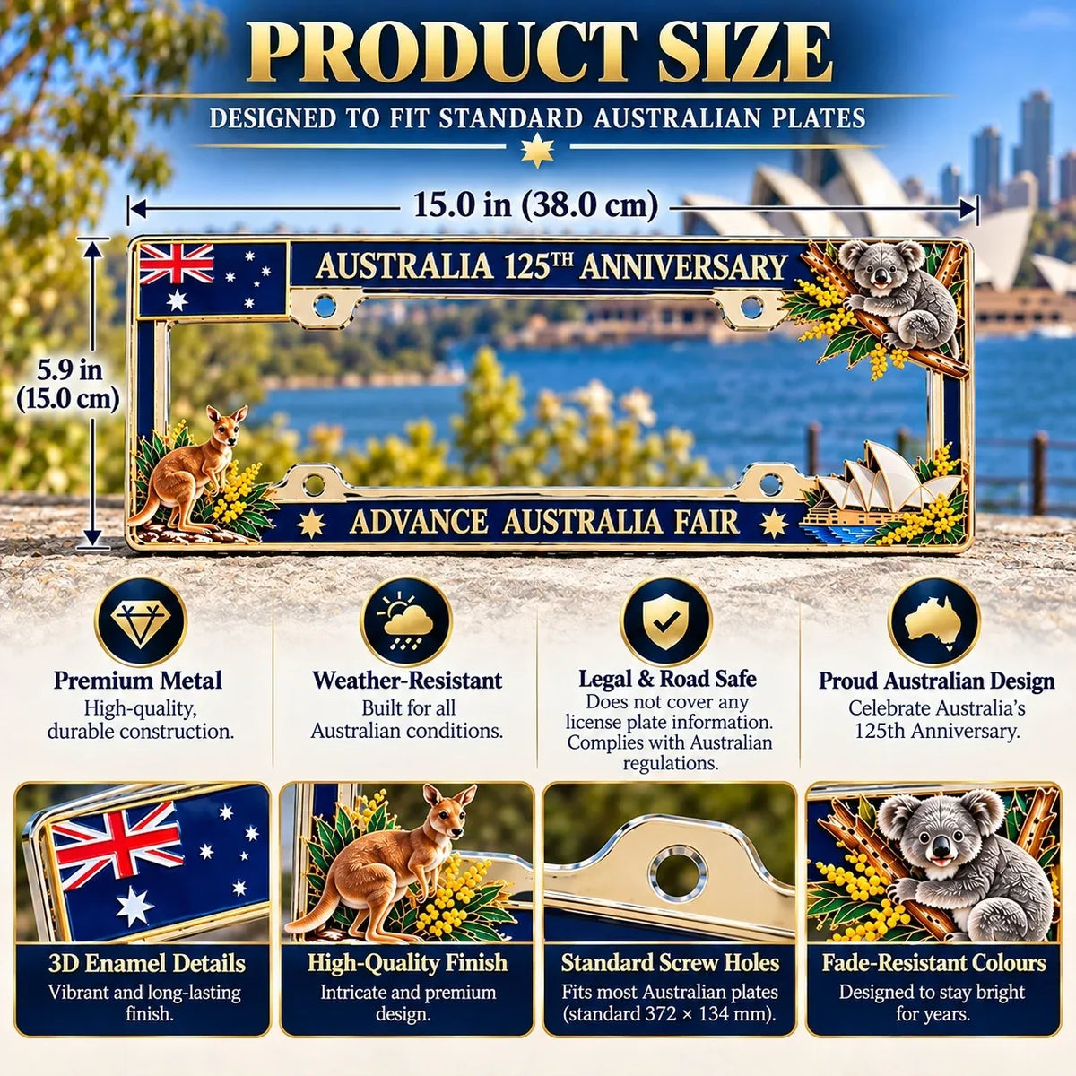 🦘🐨 Australia 125th Anniversary Commemorative Metal License Plate Frame