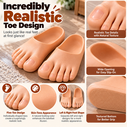 🔥Last Day 50% OFF-😂 Realistic Barefoot Slippers – Funny Giant Toe Slides, Hilarious Prank Gift 👣