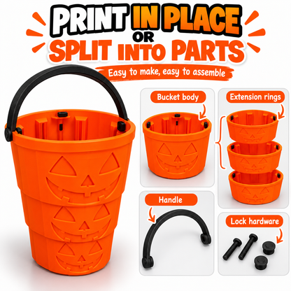 🎃Telescopic Pumpkin Halloween Bucket – Expandable 3D Printed Trick-or-Treat Container