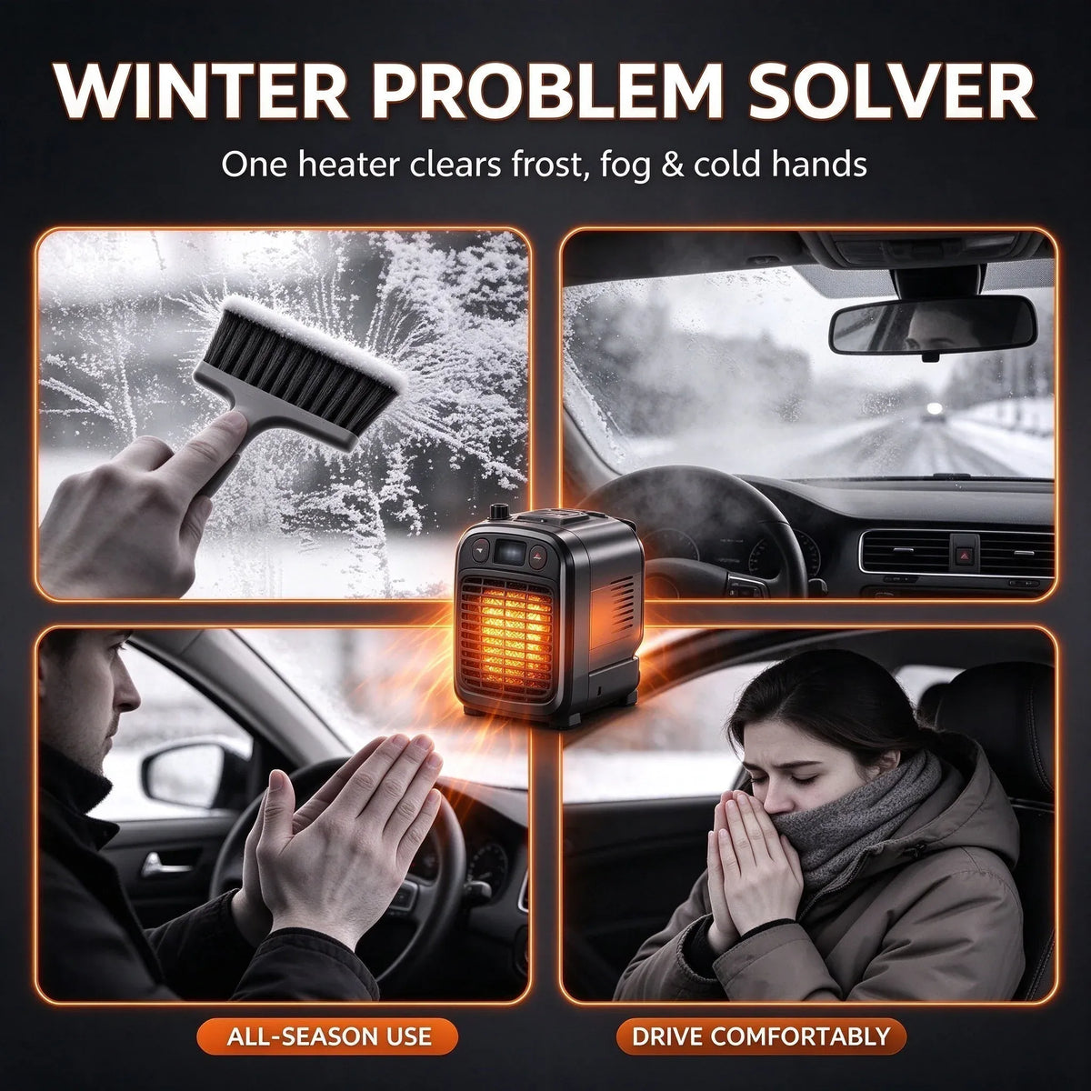 2-in-1 12V Portable Mini Car Heater for Defrosting and Defogging