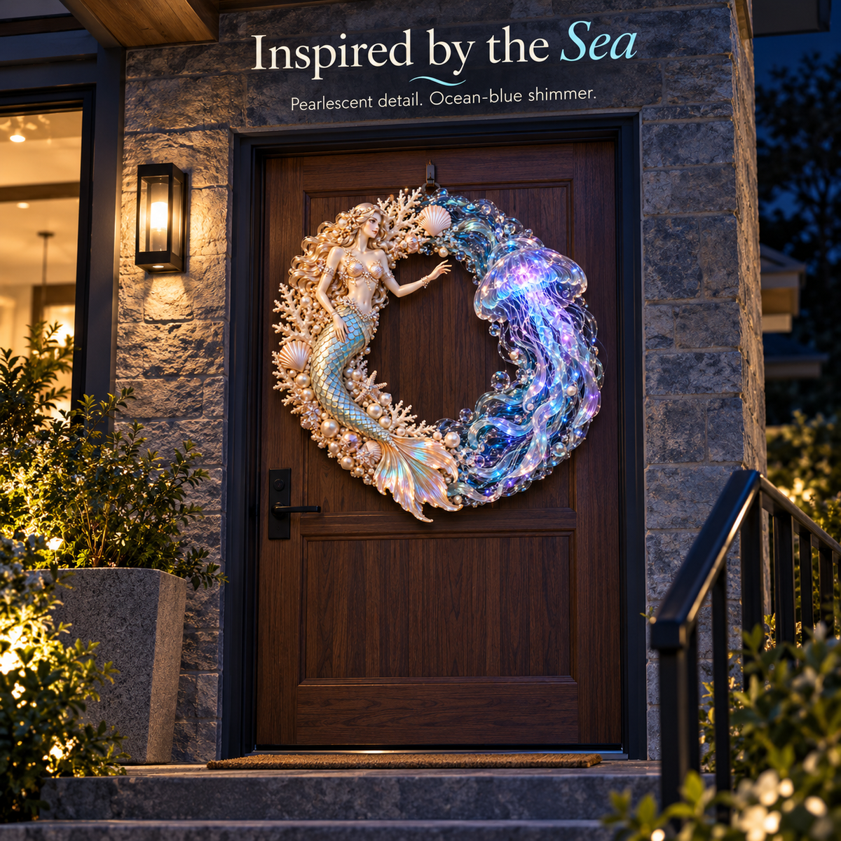 🔥Last Day 50% OFF-🧜‍♀️🌊 Mermaid Moonlight Wreath | Glowing Jellyfish & Ocean Decor ✨