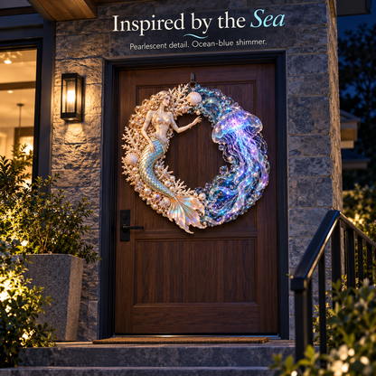 🔥Last Day 50% OFF-🧜‍♀️🌊 Mermaid Moonlight Wreath | Glowing Jellyfish & Ocean Decor ✨