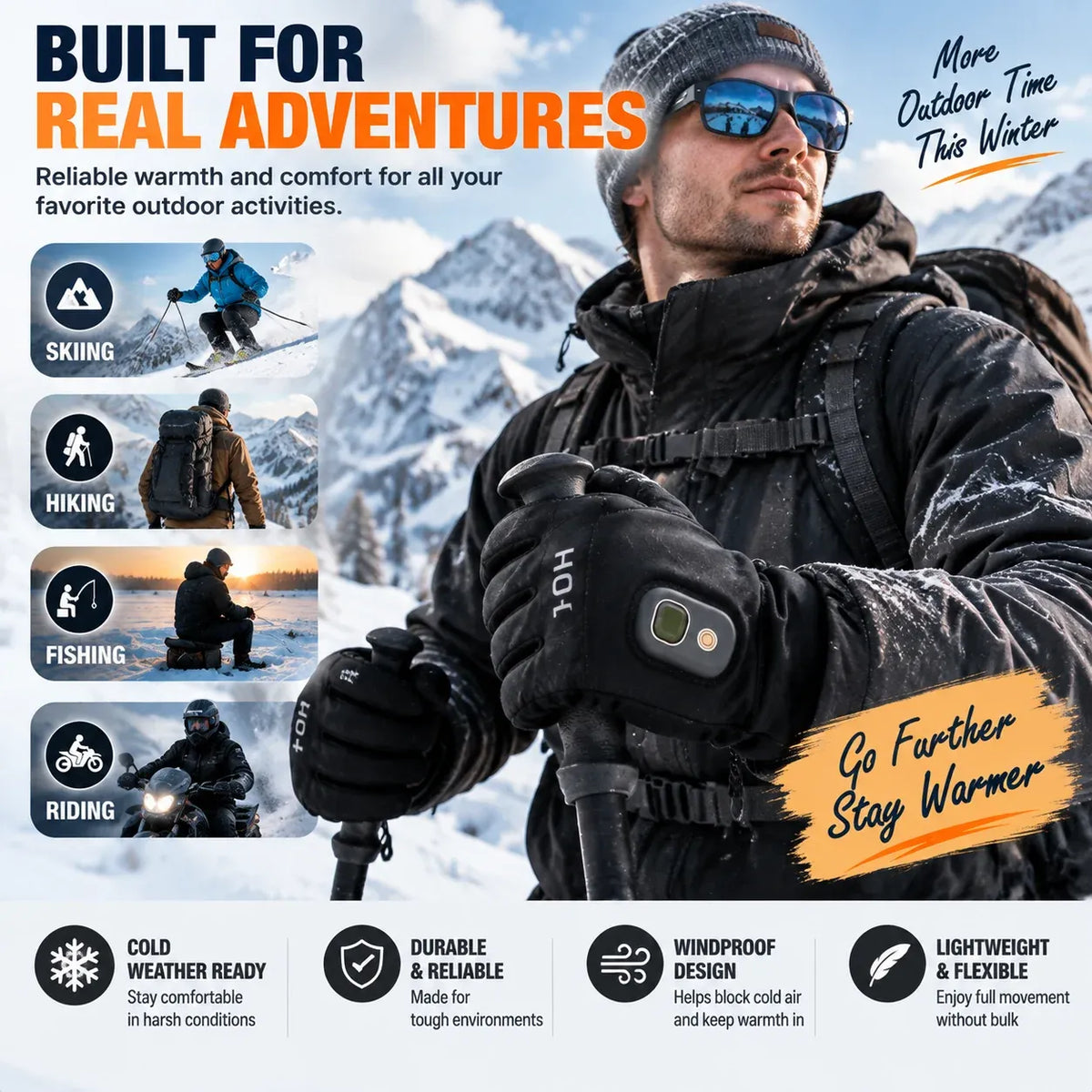 🔥 Rechargeable Heated Winter Gloves – Adjustable Warmth, Touchscreen & Outdoor Grip