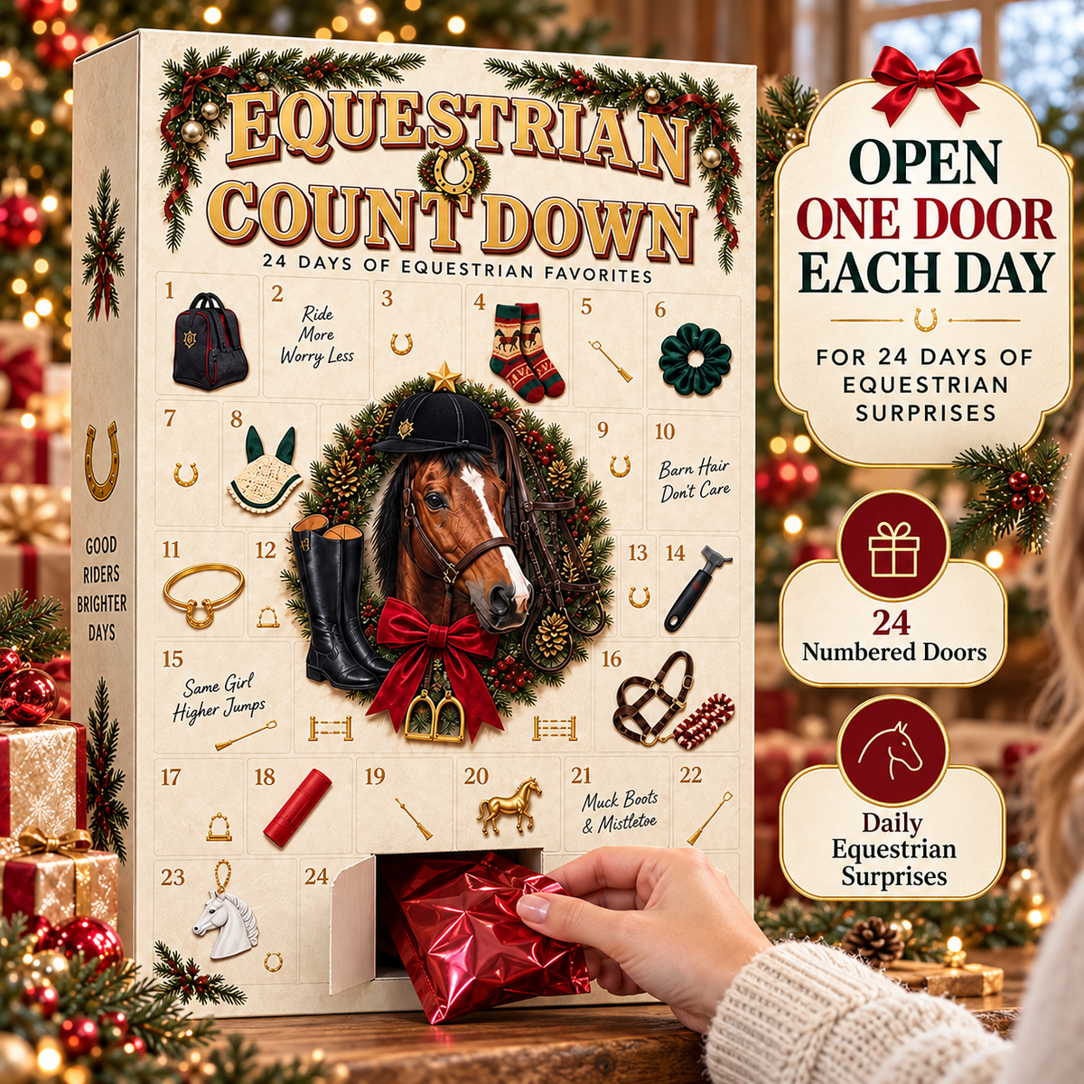 🐴 24-Day Equestrian Christmas Advent Calendar – Horse Lover Countdown with Rider Essentials, Barn-Day Surprises & Festive Gift Set