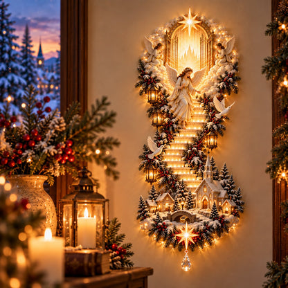 ✝️✨Jesus Light of Heaven Christmas Wall Hanging – Illuminated Nativity Scene Stairway & Holiday Wall Decor