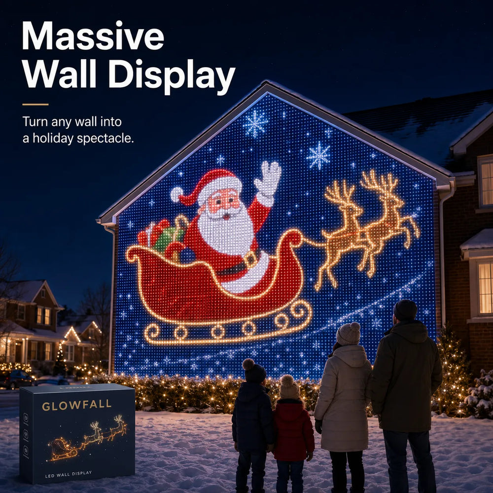 Christmas LED house net displaying festive lighting across an exterior wall