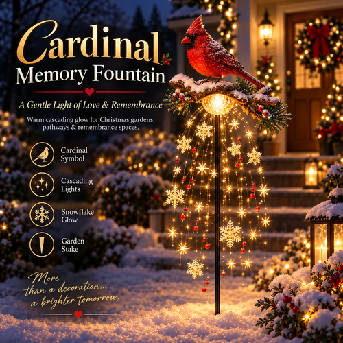 Hot sales🔥Cardinal Memory Fountain Light – Lighted Christmas Remembrance Garden Stake with Cascading Snowflakes