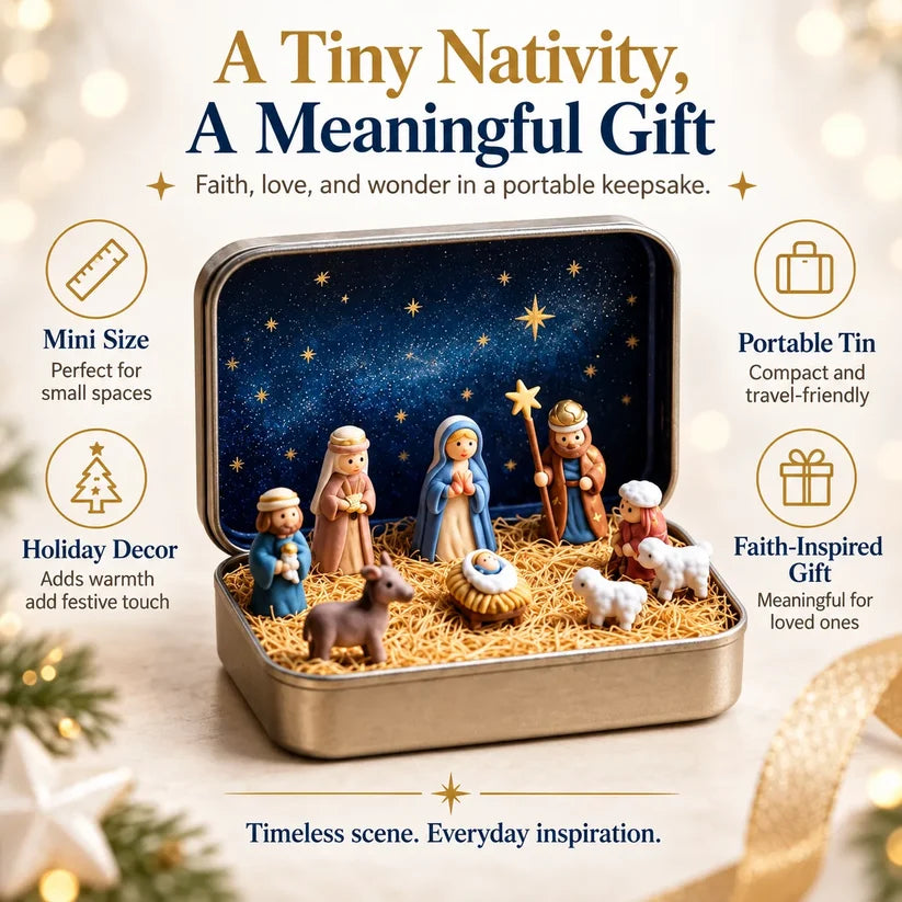 ✝️Religious Pocket-Size Mini Nativity Scene Set with Storage Box