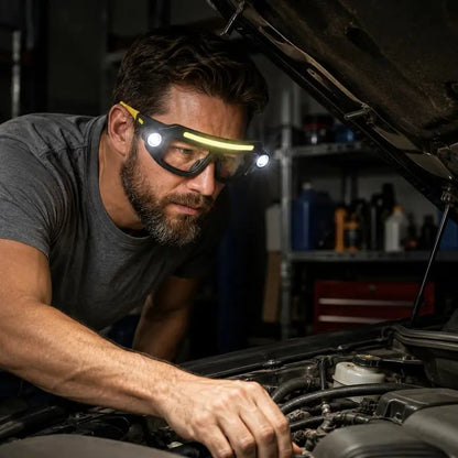 🔦JOYTUTUS Rechargeable LED Headlamp Glasses - Hand-Wave Sense, Type-C USB Charging, 5-Mode COB Lights, Dual Side Spotlights, IPX4 Waterresist