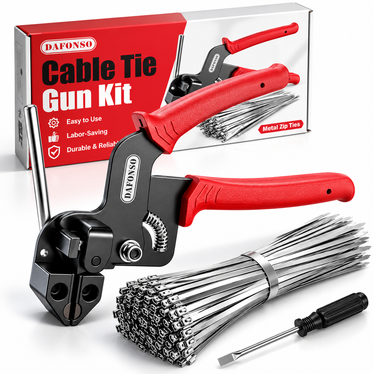 101-Piece Heavy-Duty Stainless Steel Cable Tie Tool Kit – 304 Self-Locking Metal Zip Ties with Tensioning Cutter & Release Tool