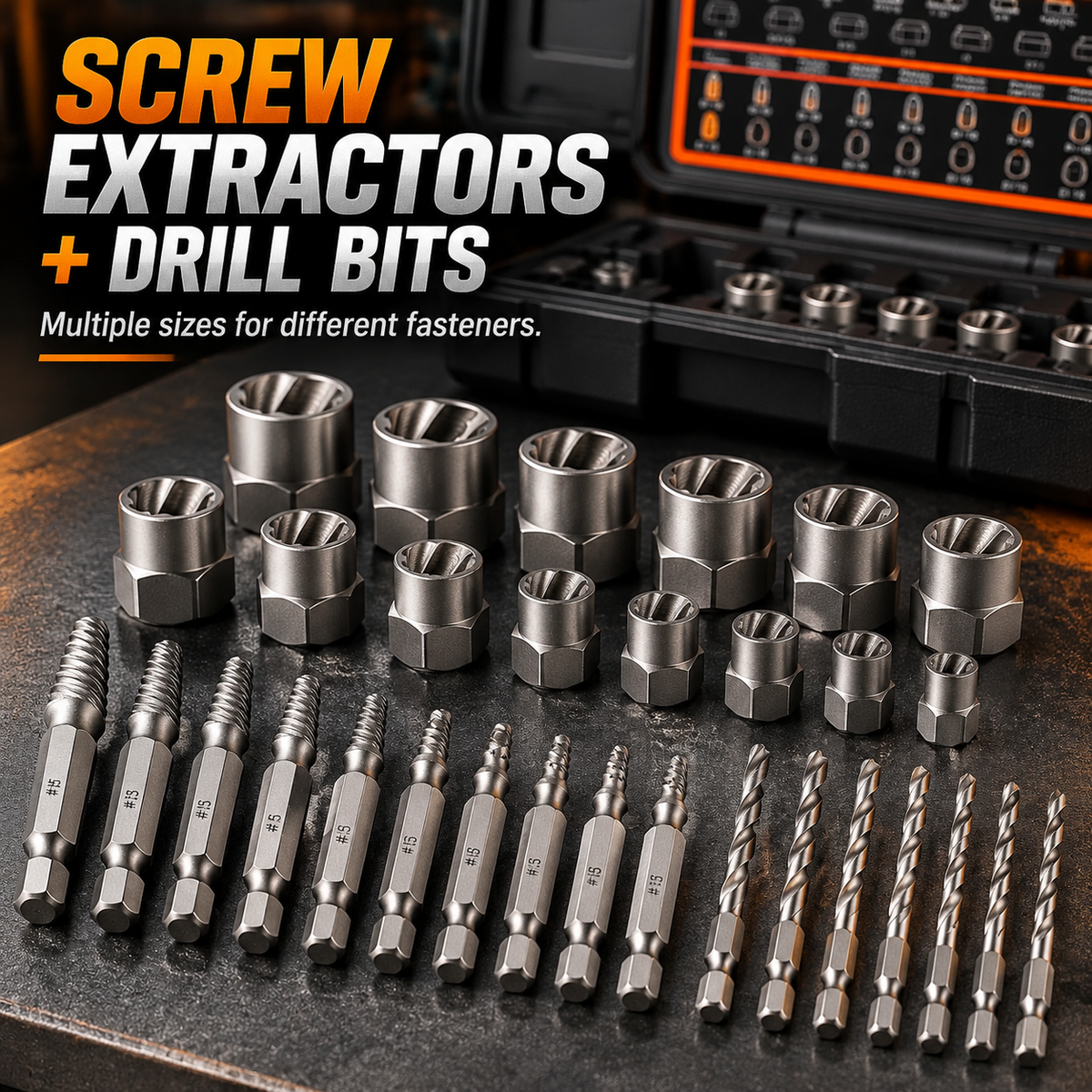 39-Piece Damaged Screw & Bolt Extractor Set – Impact Nut Remover Kit with Drill Bits & Storage Case