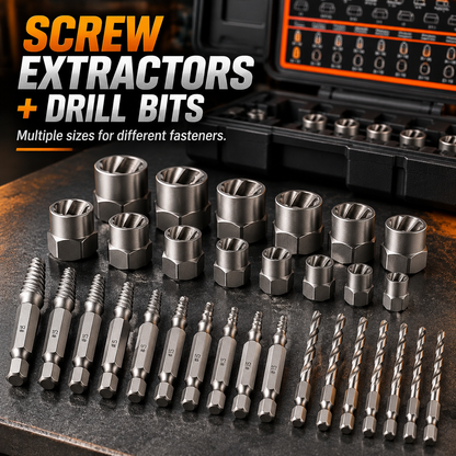 39-Piece Damaged Screw & Bolt Extractor Set – Impact Nut Remover Kit with Drill Bits & Storage Case