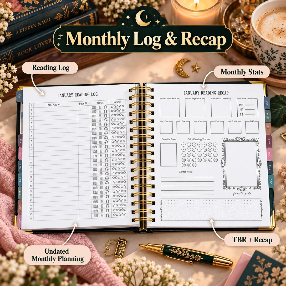 Midnight Study Hardcover Reading Planner for Book Lovers🌟Buy 2 Free Shipping
