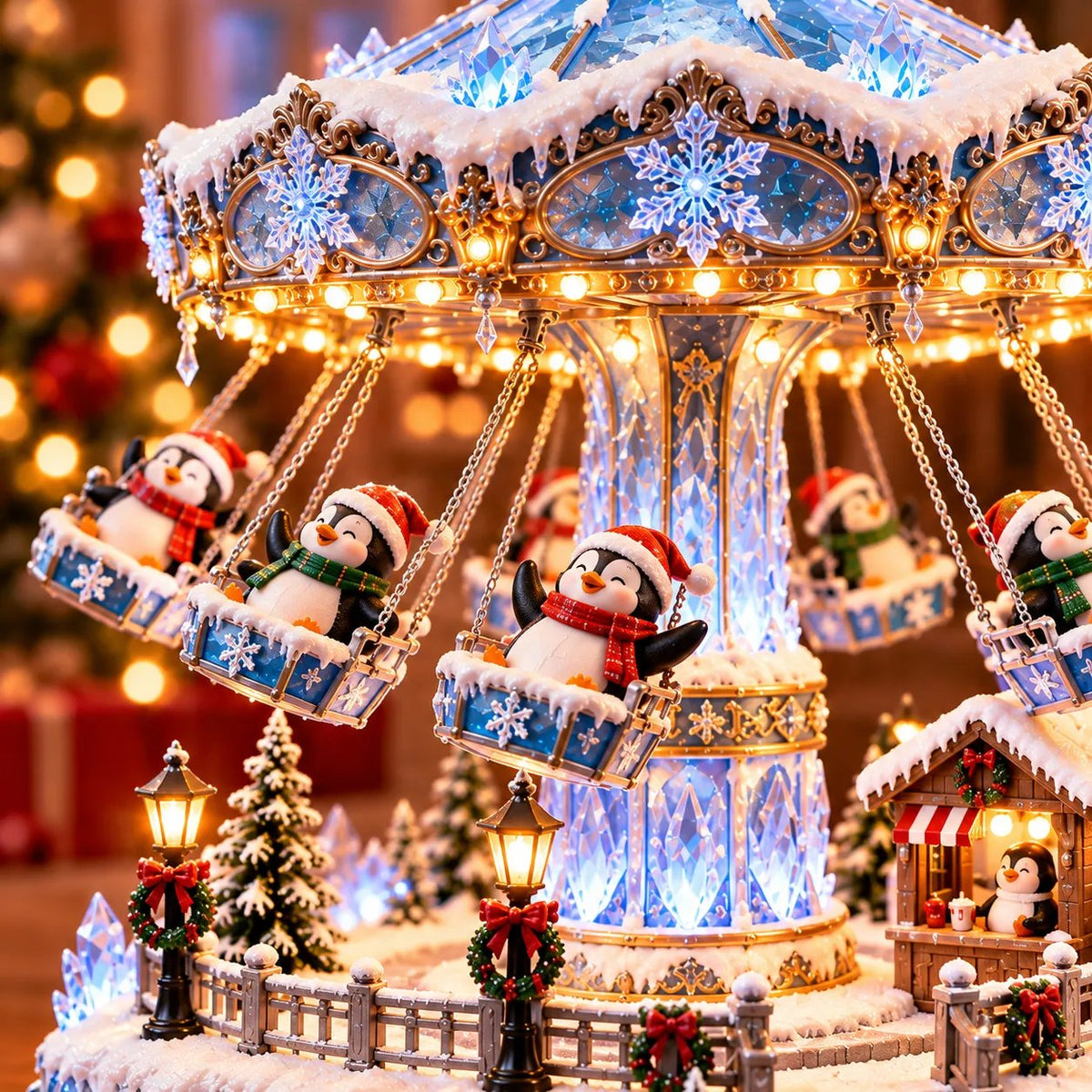 🔥Last day 50% OFF 🐧 Lighted Rotating Penguin Christmas Carousel – Musical Winter Wonderland Tabletop Holiday Decoration