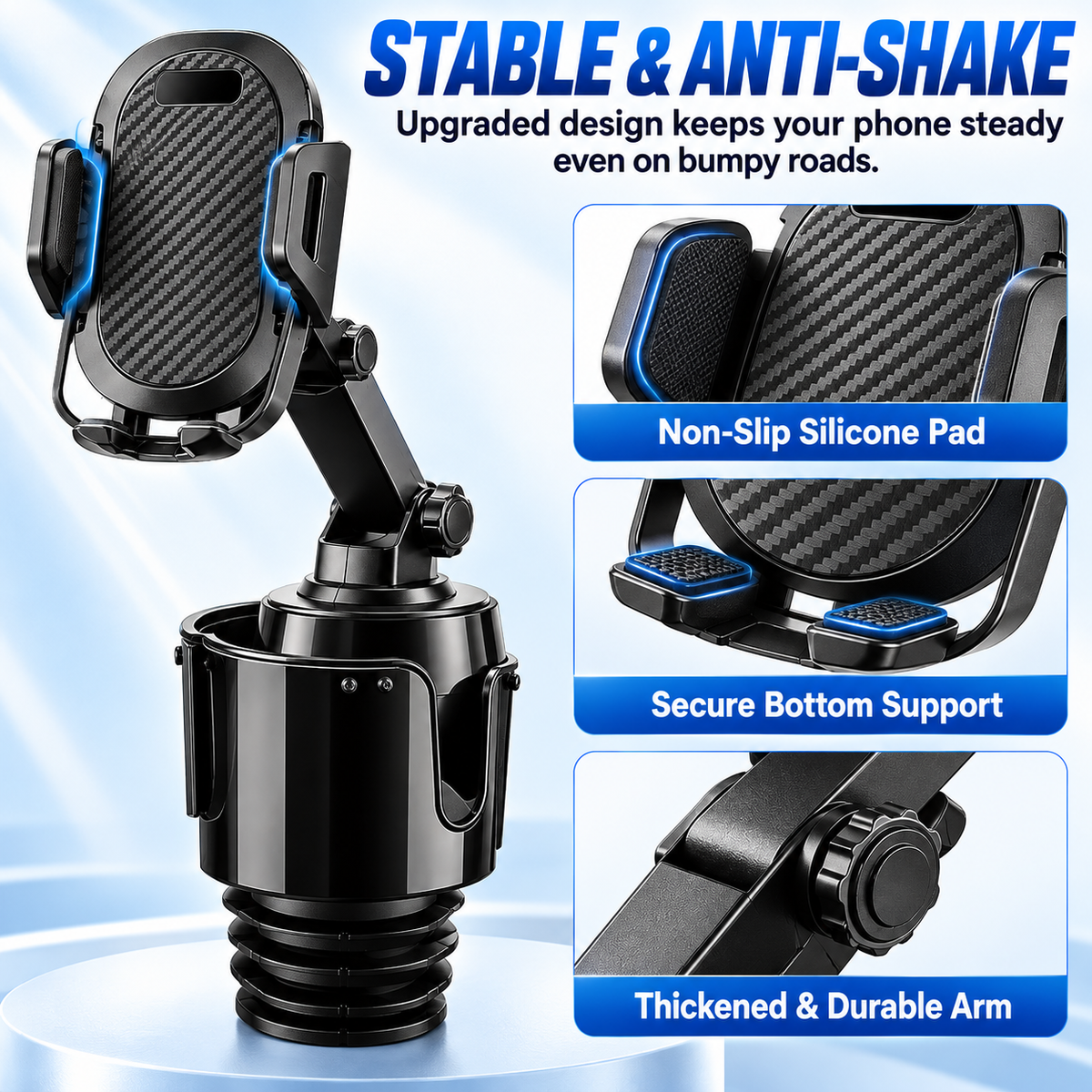 2-in-1 Car Cup Holder Phone Mount – 360° Adjustable Phone Stand & Drink Holder