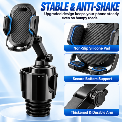 2-in-1 Car Cup Holder Phone Mount – 360° Adjustable Phone Stand & Drink Holder