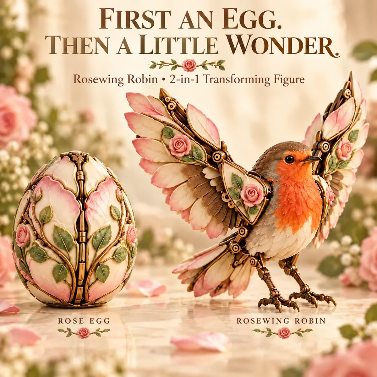 🌹🐦 Rosewing Robin – 2-in-1 Rose Egg to Mechanical Bird Transforming Figure