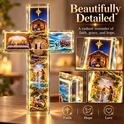 ✝️✨Jesus Story Illuminated Cross – 6 Biblical Scenes Lighted Christian Home Decor & Faith Gift ❤️