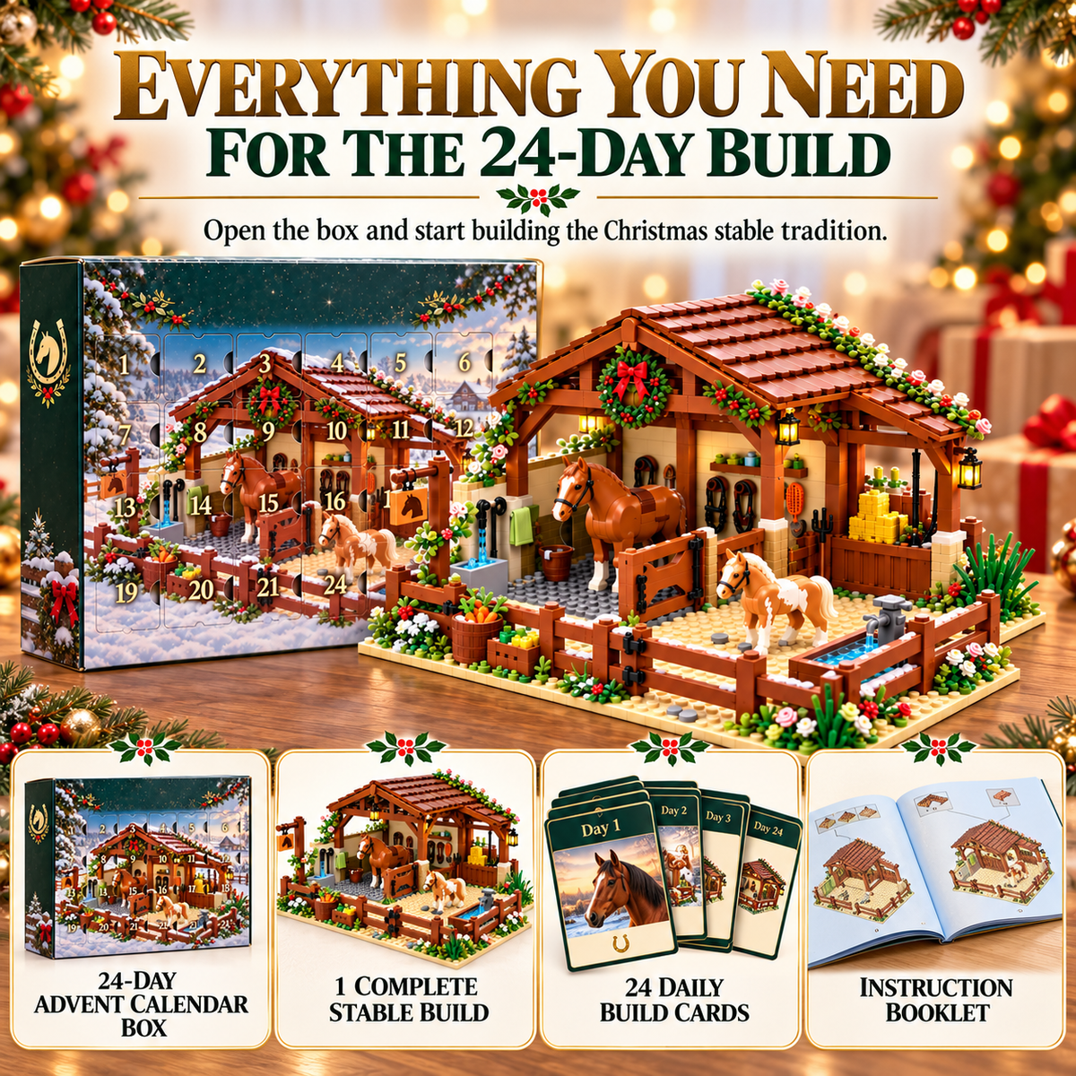 🐴🎄24-Day Horse Stable Advent Calendar – Build Your Own Equestrian Christmas Barn