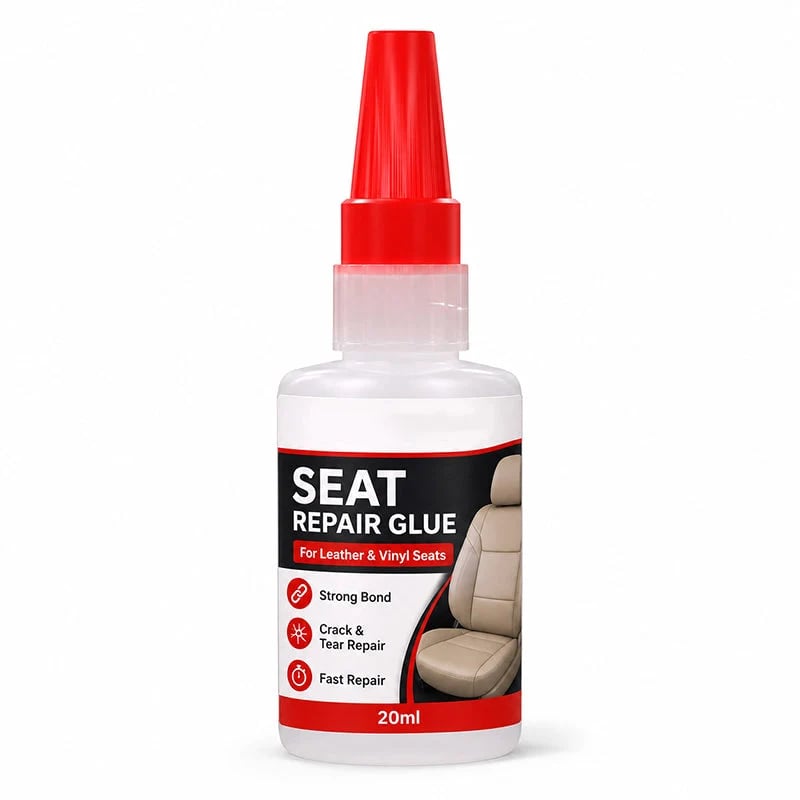 Single 20ml bottle of transparent quick-dry leather and vinyl seat repair adhesive with red precision nozzle cap