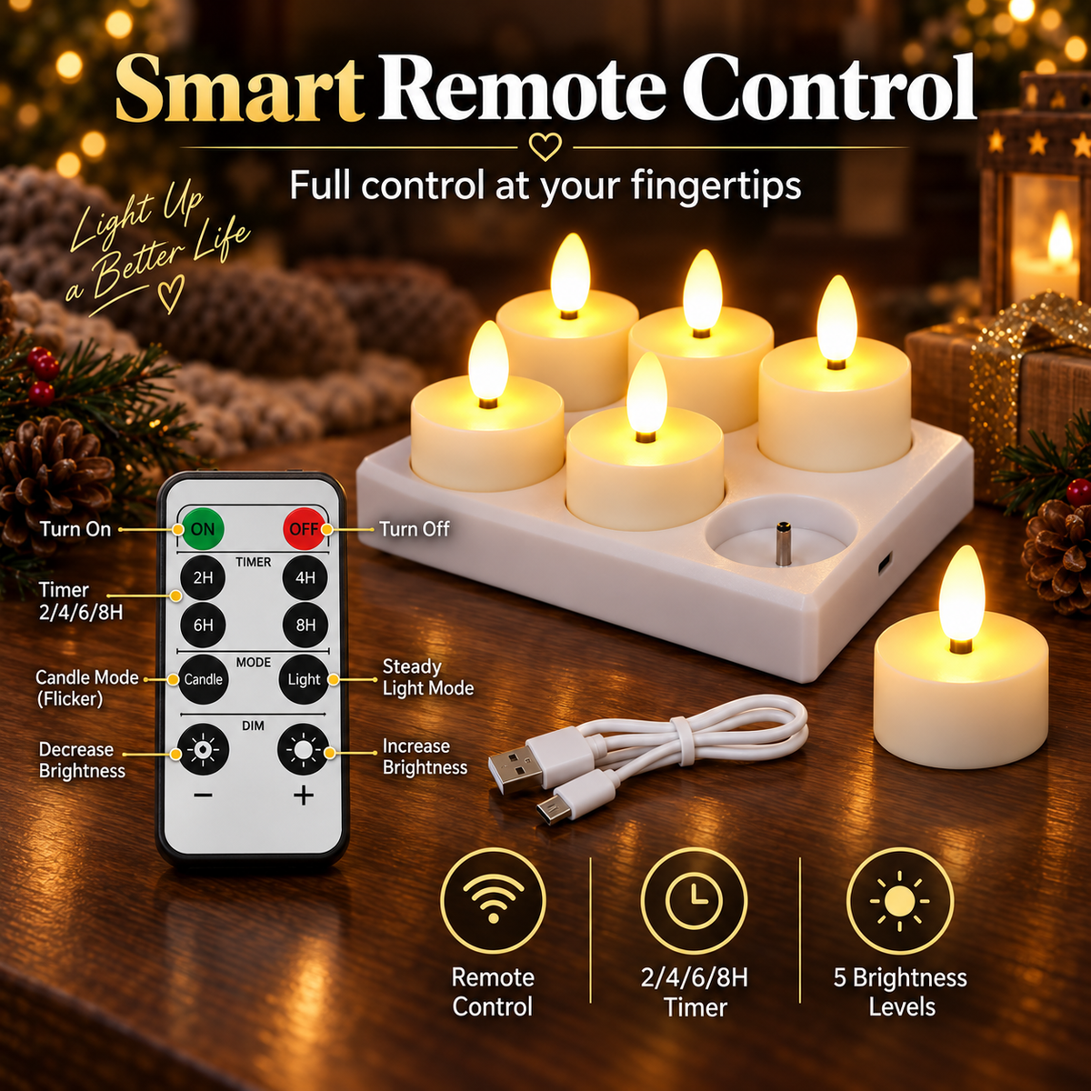 Hot sales🔥Rechargeable Flameless Tea Lights Candle  – Charging Station, Remote Control, Timer & Flickering LED Candles