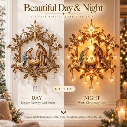 Bethlehem Nativity Glow Lighted Wall Decor – 3D Holy Family Christmas Wall Art with Warm Star Glow