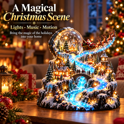 Santa's Sleigh Christmas Village Display – Lighted Snow Globe & Winter Waterfall Tabletop Decor