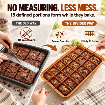 🍫 18-Section Removable Divider Brownie Pan – Thickened Carbon Steel Nonstick Baking Tray with Loose Bottom