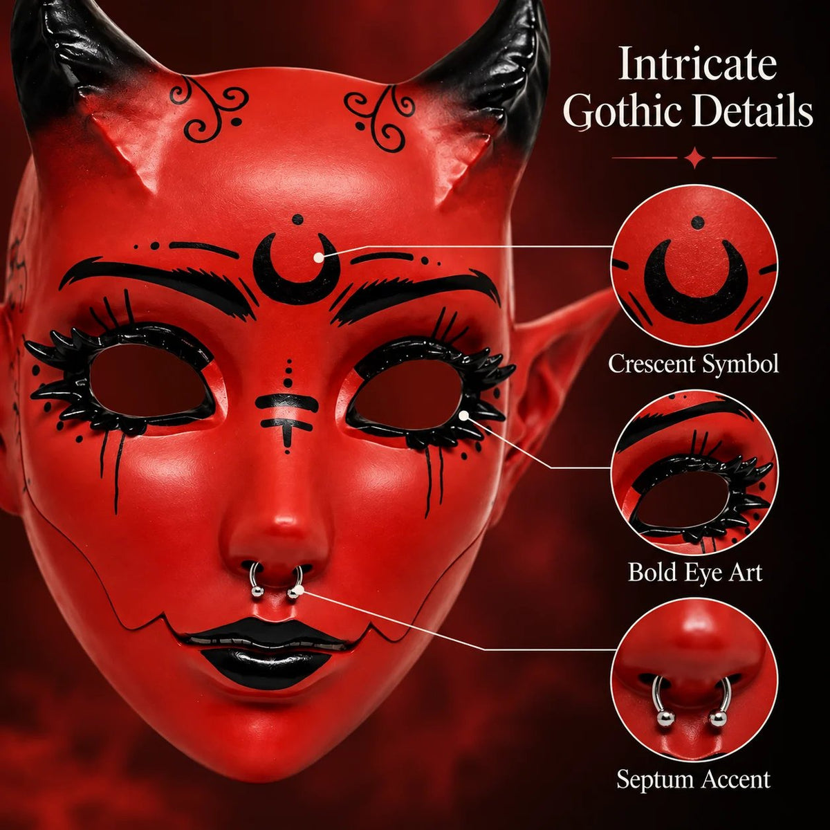😈🖤 Crimson Horned Demon Mask – Gothic Devil Cosplay Mask for Halloween, Masquerade & Dark Fantasy Looks